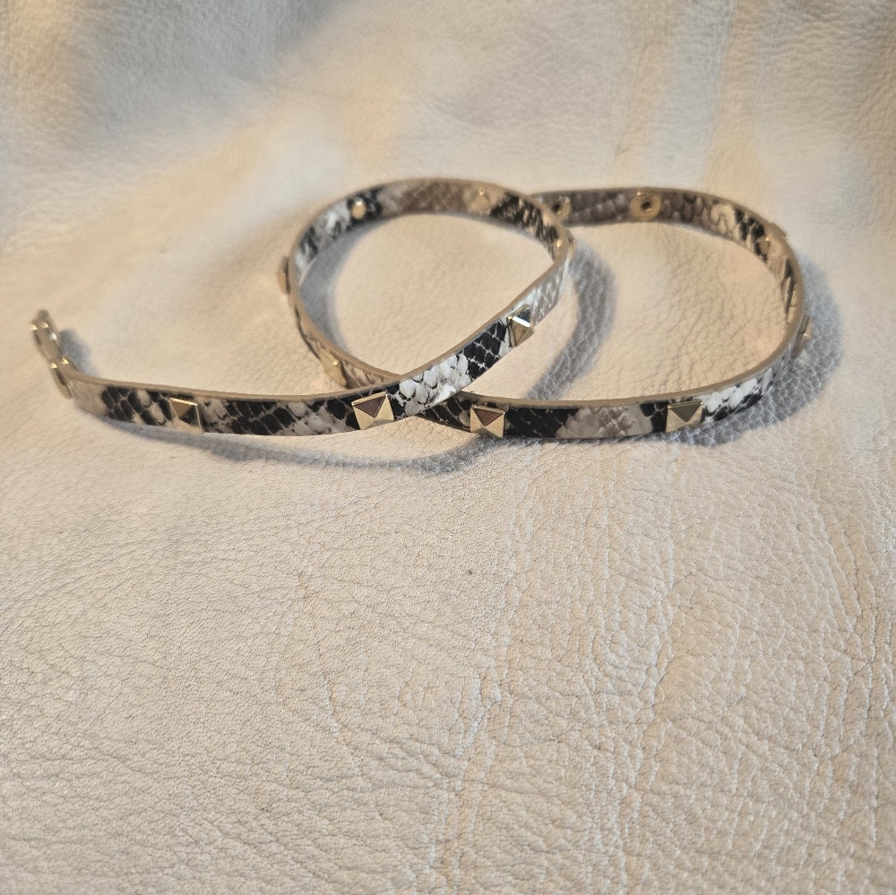 Skinny Snake-Print Studded Hat Band - Black & White